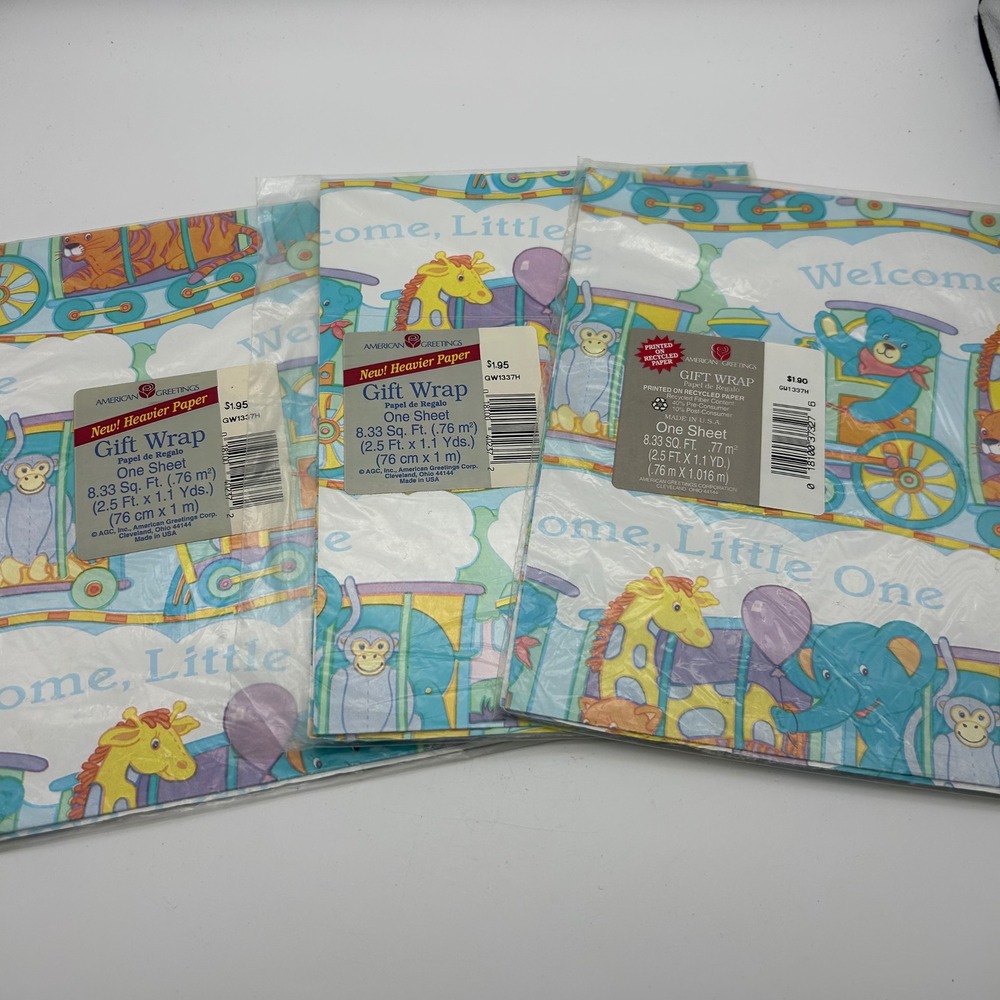American Greetings Welcome‎ Little One Baby Train Gift Wrap Paper One Sheet x3